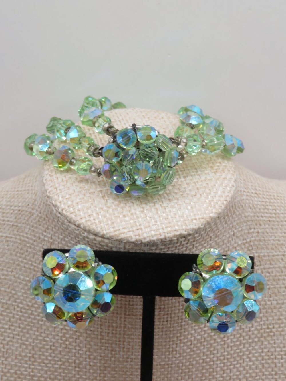 Vintage Green AB Bracelet Earrings Set